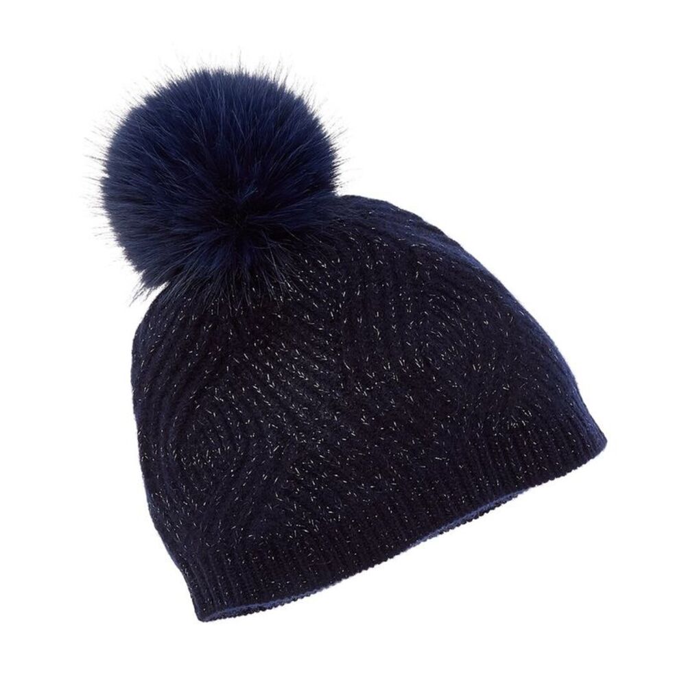 Sofiacashmere Lurex Wave Rib Cashmere Hat, Blue